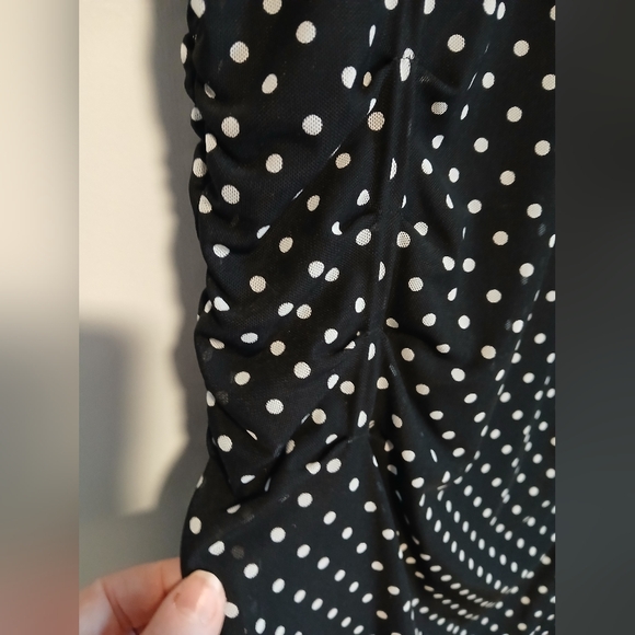 Le Château Polka Dot Ruched Wiggle Dress XL Black White Pin Up Rockabilly - Picture 5 of 9